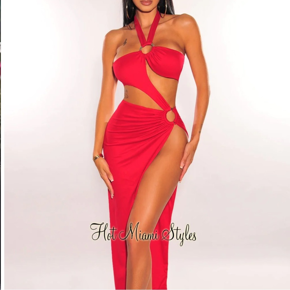Hot Miami Styles Red Cut Out Dress